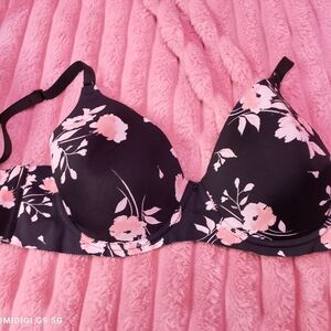 Secret Treasures Black and Pink Floral Bra